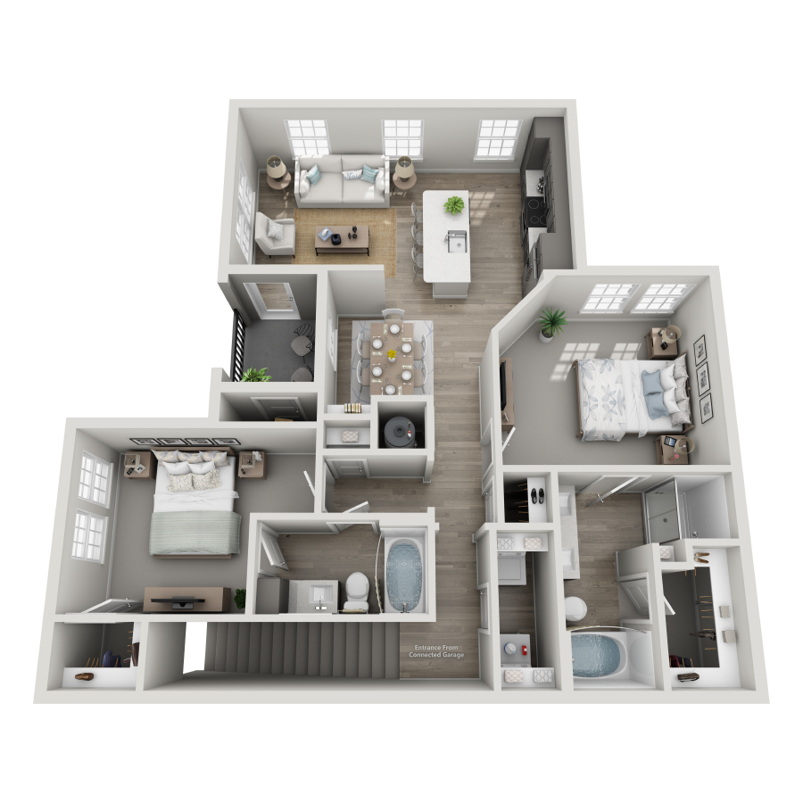 Rendering of the B4-U floor plan with 2 bedroom[s] and 2 bathroom[s] at Milo (Garden)